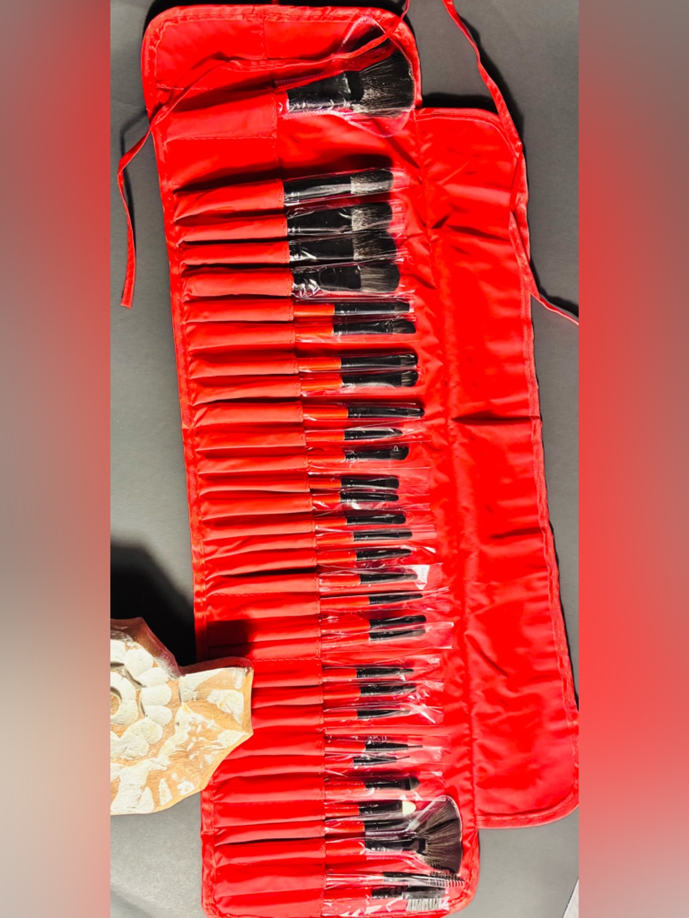 Complete Makeup Brush Set in Red Brush Roll